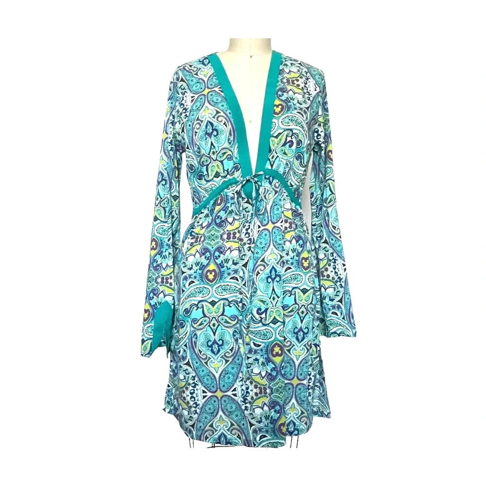 Athleta Kurta Surfside Paisley Swim Coverup Tunic Size S turquoise, green